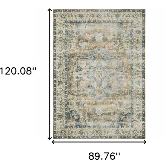 Blue and Gold Oriental Non Skid Area Rug Photo 3