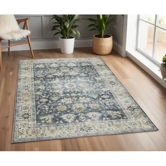 Blue and Ivory Oriental Non Skid Area Rug Photo 1