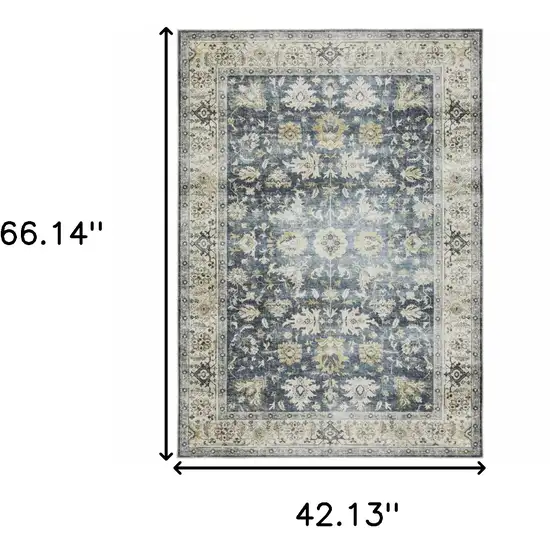 Blue and Ivory Oriental Non Skid Area Rug Photo 3