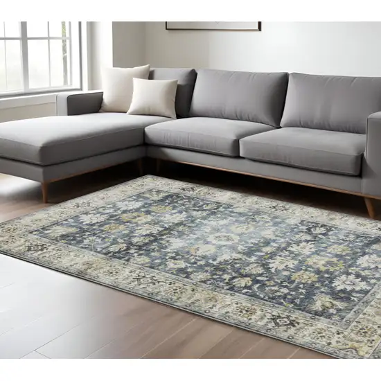 Blue and Ivory Oriental Non Skid Area Rug Photo 1