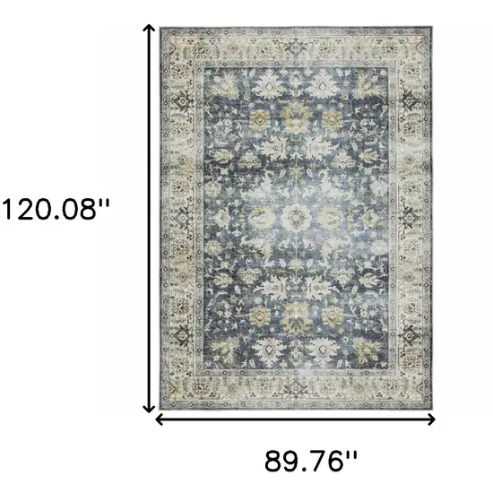 Blue and Ivory Oriental Non Skid Area Rug Photo 3