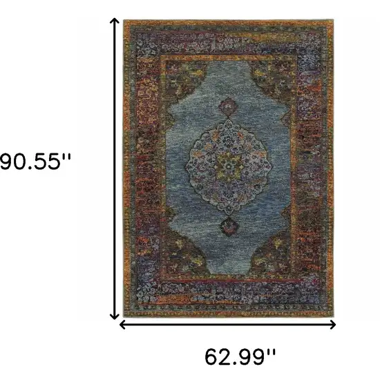 Blue Gold Green Red Orange And Purple Oriental Power Loom Stain Resistant Area Rug Photo 6