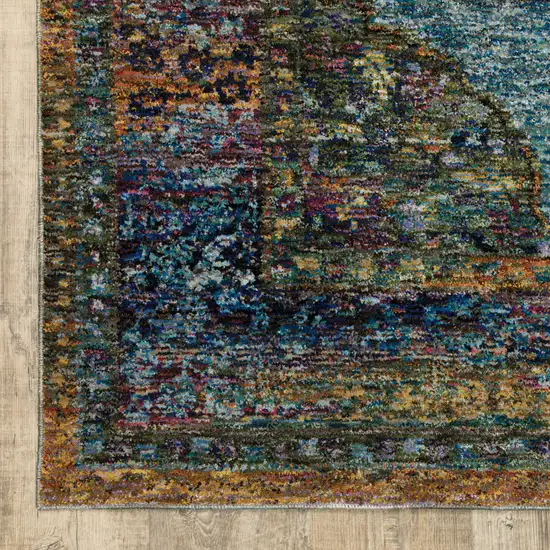 Blue Gold Green Red Orange And Purple Oriental Power Loom Stain Resistant Area Rug Photo 3