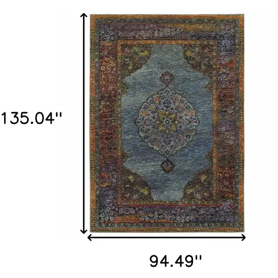 Blue Gold Green Red Orange And Purple Oriental Power Loom Stain Resistant Area Rug Photo 6