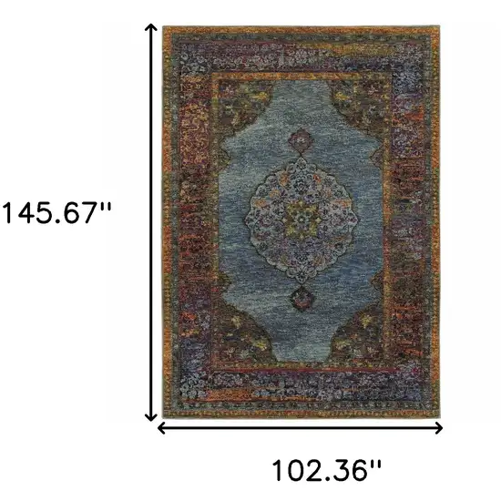 Blue Gold Green Red Orange And Purple Oriental Power Loom Stain Resistant Area Rug Photo 6