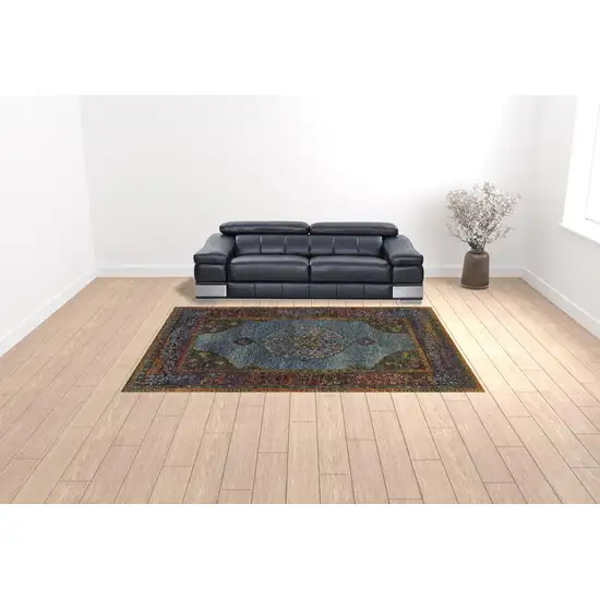 Blue Gold Green Red Orange And Purple Oriental Power Loom Stain Resistant Area Rug Photo 2