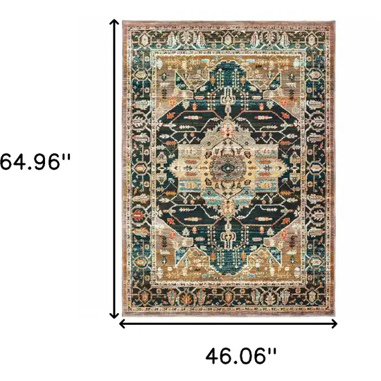 Blue Gold Grey Orange Ivory And Teal Oriental Power Loom Stain Resistant Area Rug Photo 6