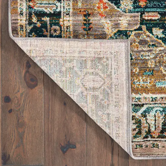 Blue Gold Grey Orange Ivory And Teal Oriental Power Loom Stain Resistant Runner Rug Photo 4