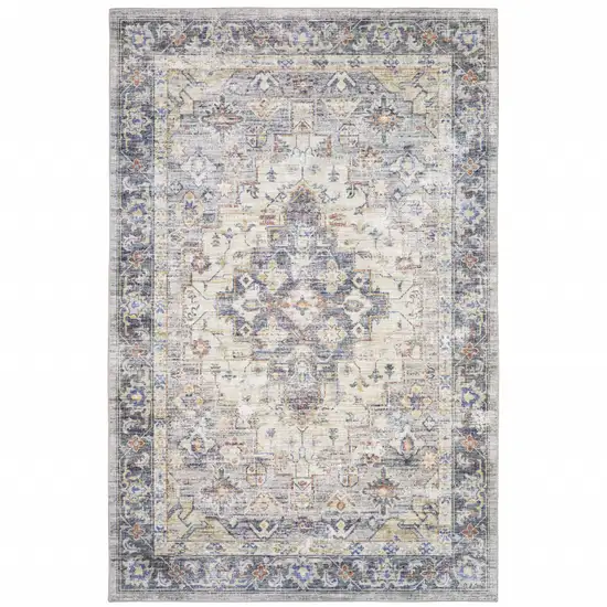 Blue Gold Grey Orange Yellow And Purple Oriental Power Loom Stain Resistant Area Rug Photo 2