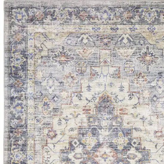 Blue and Ivory Oriental Power Loom Area Rug Photo 5