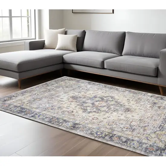 Blue and Ivory Oriental Power Loom Area Rug Photo 1