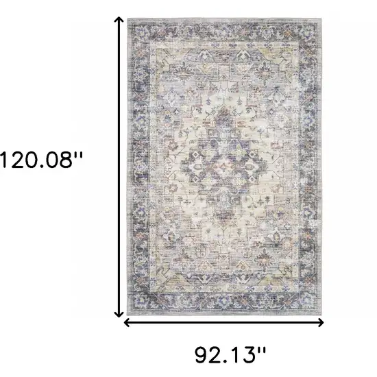 Blue and Ivory Oriental Power Loom Area Rug Photo 3