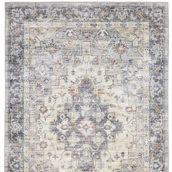 Blue and Ivory Oriental Power Loom Area Rug Photo 6