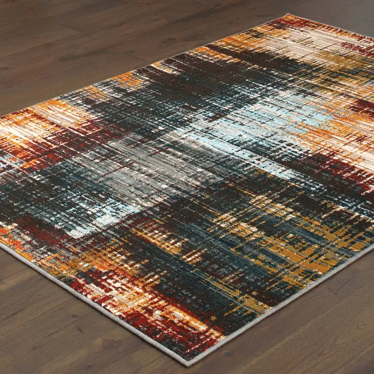 Blue Gold Red And Grey Abstract Power Loom Stain Resistant Area Rug Photo 4