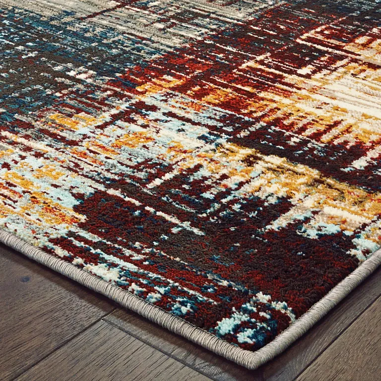 Blue Gold Red And Grey Abstract Power Loom Stain Resistant Area Rug Photo 3