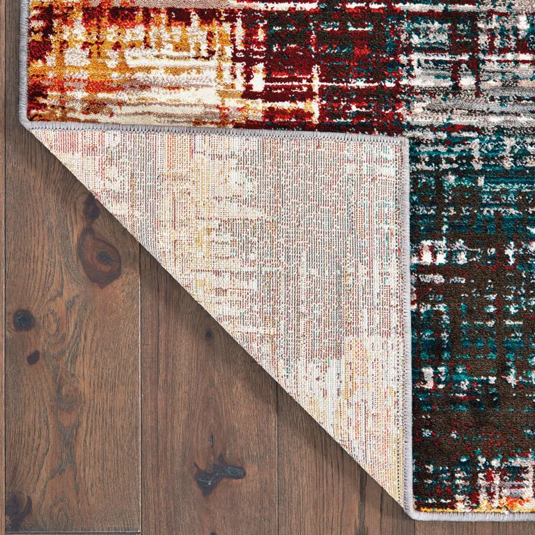 Blue Gold Red And Grey Abstract Power Loom Stain Resistant Area Rug Photo 5