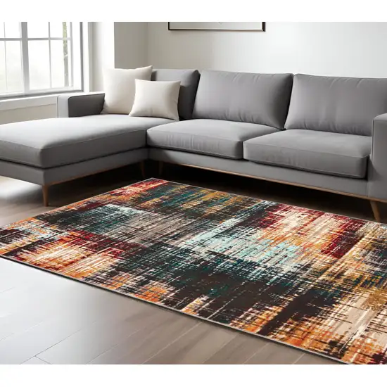 Blue and Orange Abstract Power Loom Area Rug Photo 1