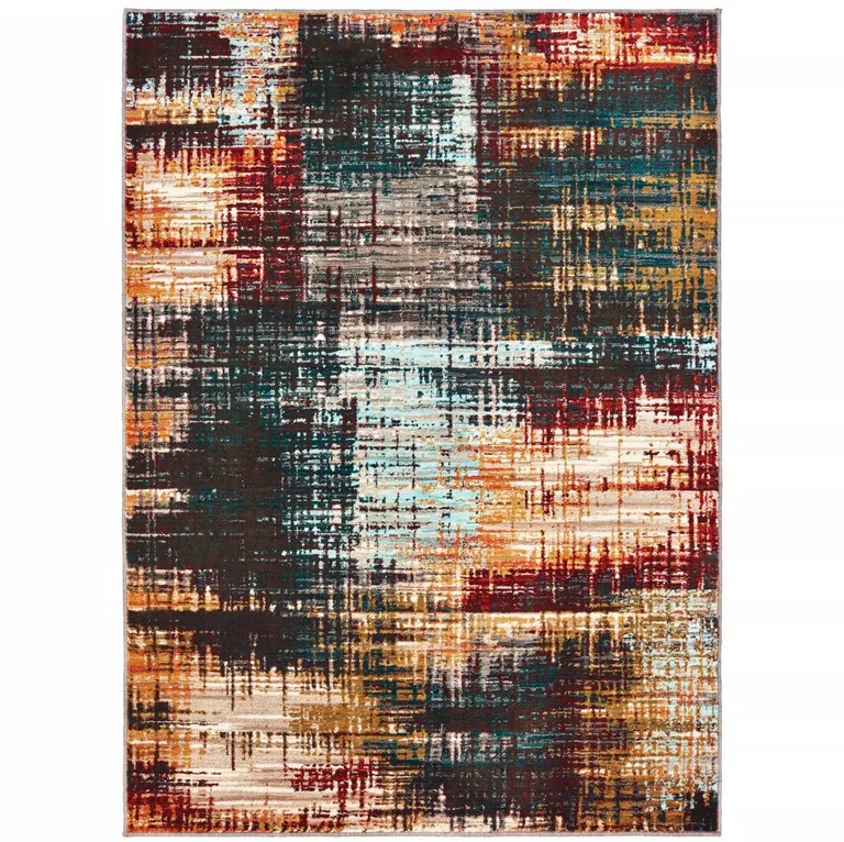 Blue Gold Red And Grey Abstract Power Loom Stain Resistant Area Rug Photo 1