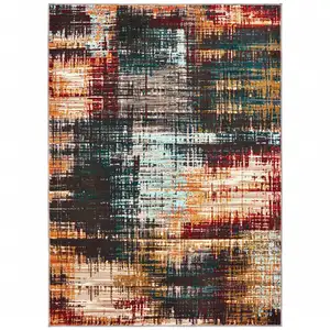 Photo of Blue Gold Red And Grey Abstract Power Loom Stain Resistant Area Rug