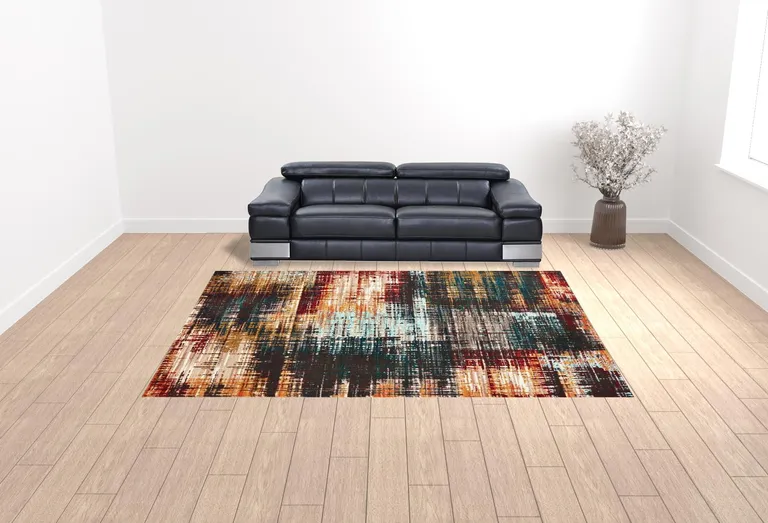 Blue Gold Red And Grey Abstract Power Loom Stain Resistant Area Rug Photo 2