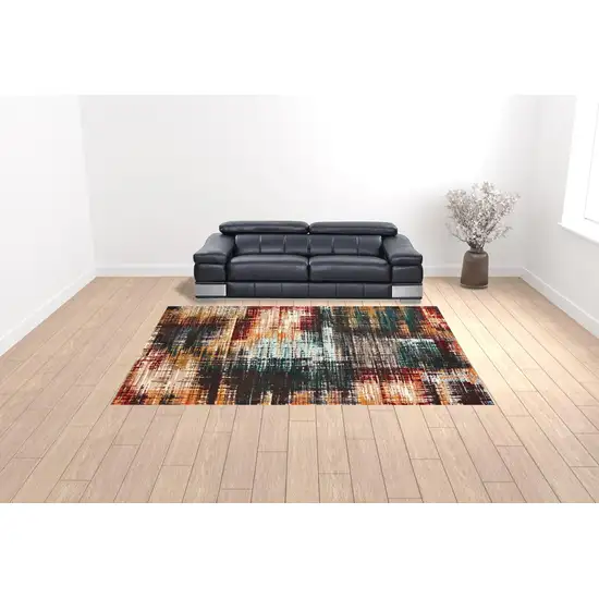 Blue Gold Red And Grey Abstract Power Loom Stain Resistant Area Rug Photo 2