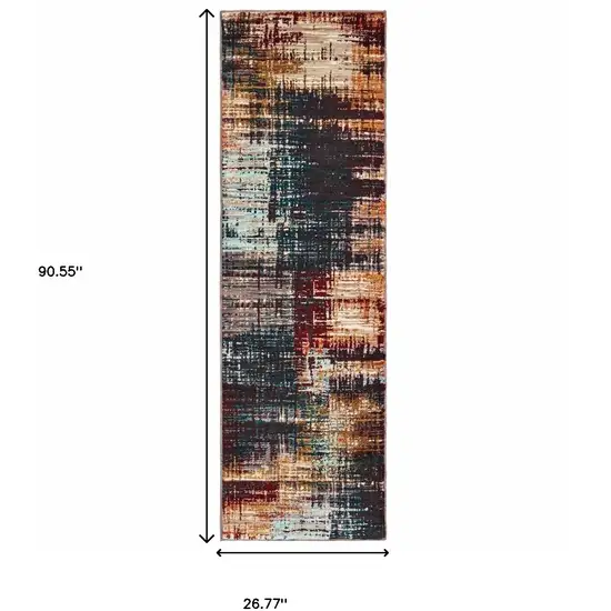 Blue Gold Red And Grey Abstract Power Loom Stain Resistant Runner Rug Photo 5