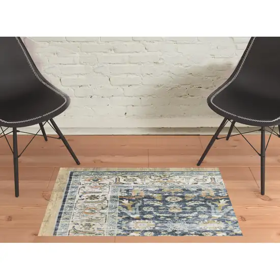 Blue Gold Rust Ivory And Olive Oriental Printed Stain Resistant Non Skid Area Rug Photo 3