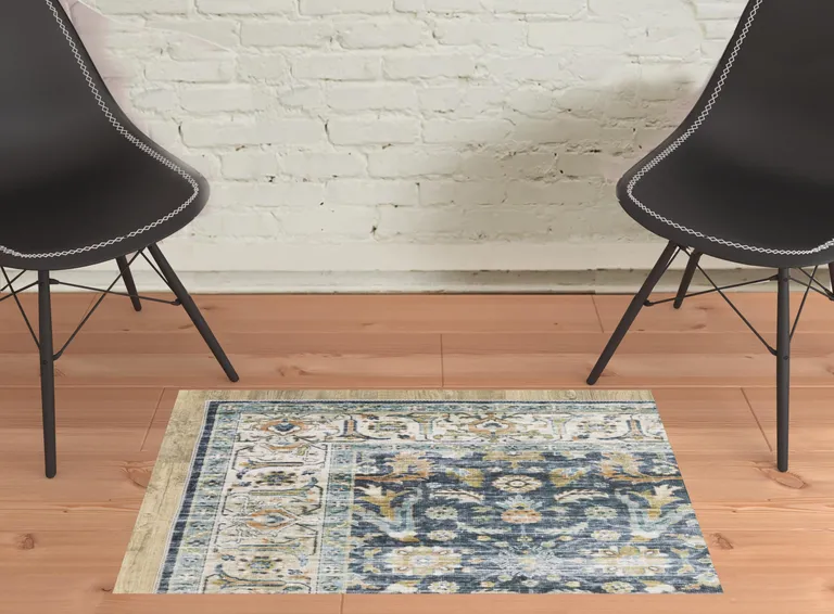 Blue Gold Rust Ivory And Olive Oriental Printed Stain Resistant Non Skid Area Rug Photo 3