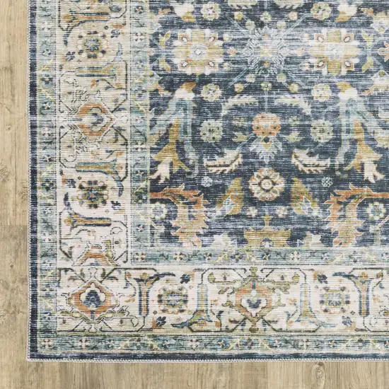 Blue Gold Rust Ivory And Olive Oriental Printed Stain Resistant Non Skid Area Rug Photo 1