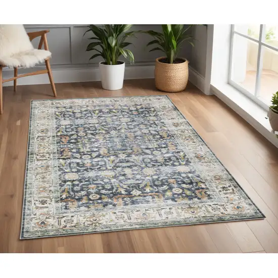 Blue and Ivory Oriental Non Skid Area Rug Photo 1