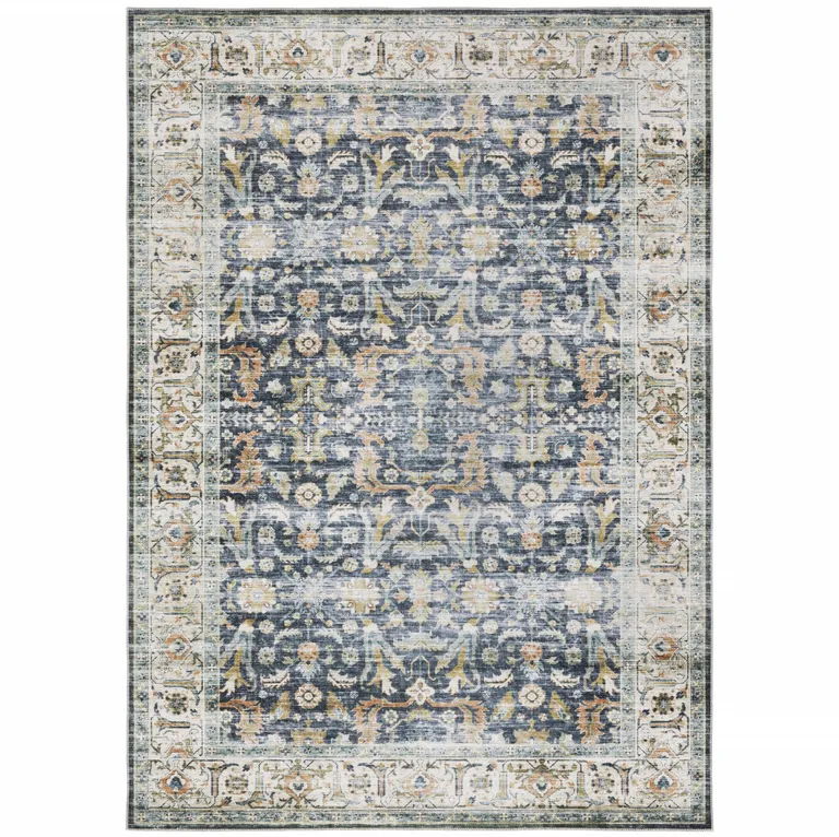 Blue Gold Rust Ivory And Olive Oriental Printed Stain Resistant Non Skid Area Rug Photo 2