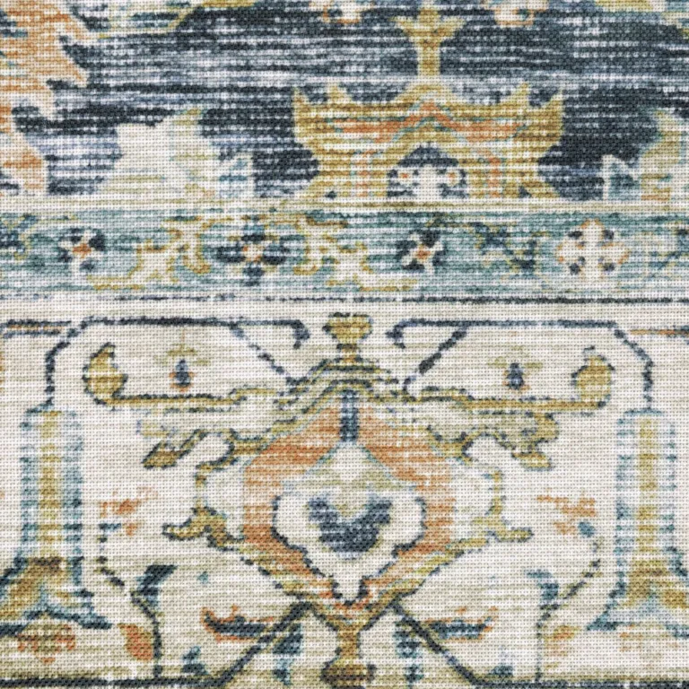 Blue Gold Rust Ivory And Olive Oriental Printed Stain Resistant Non Skid Area Rug Photo 4