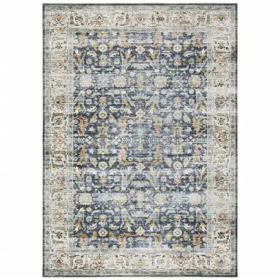 Blue Gold Rust Ivory And Olive Oriental Printed Stain Resistant Non Skid Area Rug Photo 2