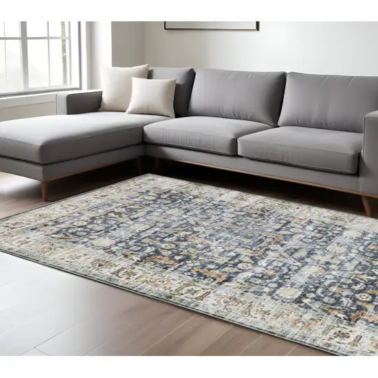 Blue and Ivory Oriental Non Skid Area Rug Photo 1