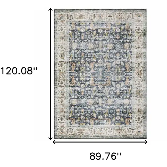 Blue and Ivory Oriental Non Skid Area Rug Photo 3