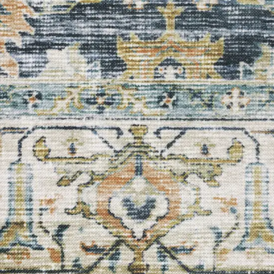 Blue Gold Rust Ivory And Olive Oriental Printed Stain Resistant Non Skid Runner Rug Photo 4