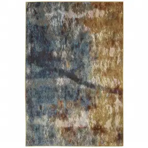 Photo of Blue Gold Teal Rust Grey And Beige Abstract Power Loom Stain Resistant Area Rug