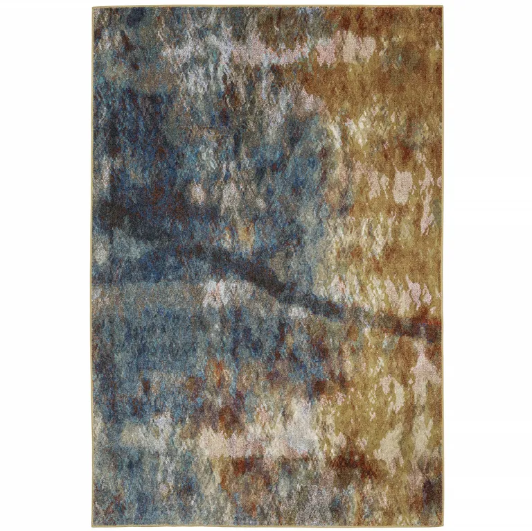 Blue Gold Teal Rust Grey And Beige Abstract Power Loom Stain Resistant Area Rug Photo 1