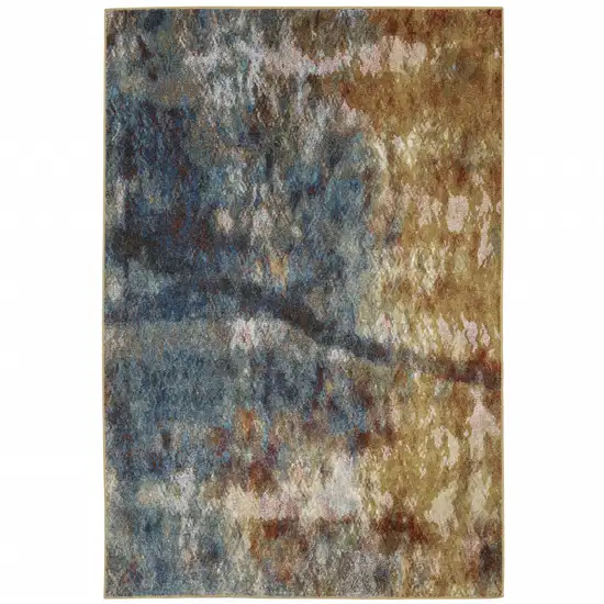 Blue Gold Teal Rust Grey And Beige Abstract Power Loom Stain Resistant Area Rug Photo 1