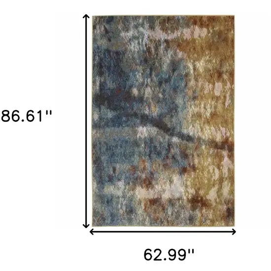 Blue Gold Teal Rust Grey And Beige Abstract Power Loom Stain Resistant Area Rug Photo 10