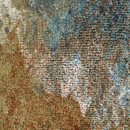 Blue Gold Teal Rust Grey And Beige Abstract Power Loom Stain Resistant Area Rug Photo 9