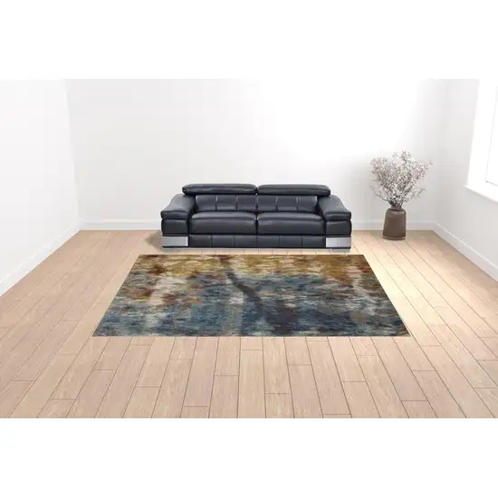 Blue Gold Teal Rust Grey And Beige Abstract Power Loom Stain Resistant Area Rug Photo 2