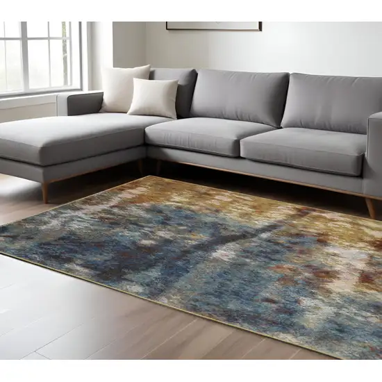 Blue Gold Teal Rust Grey And Beige Abstract Power Loom Stain Resistant Area Rug Photo 1