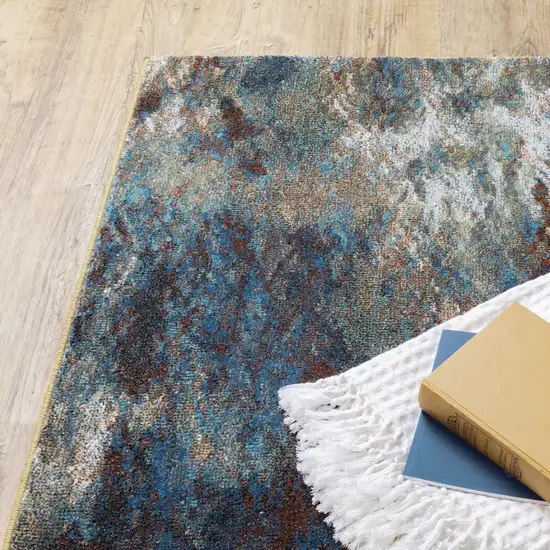 Blue Gold Teal Rust Grey And Beige Abstract Power Loom Stain Resistant Runner Rug Photo 5