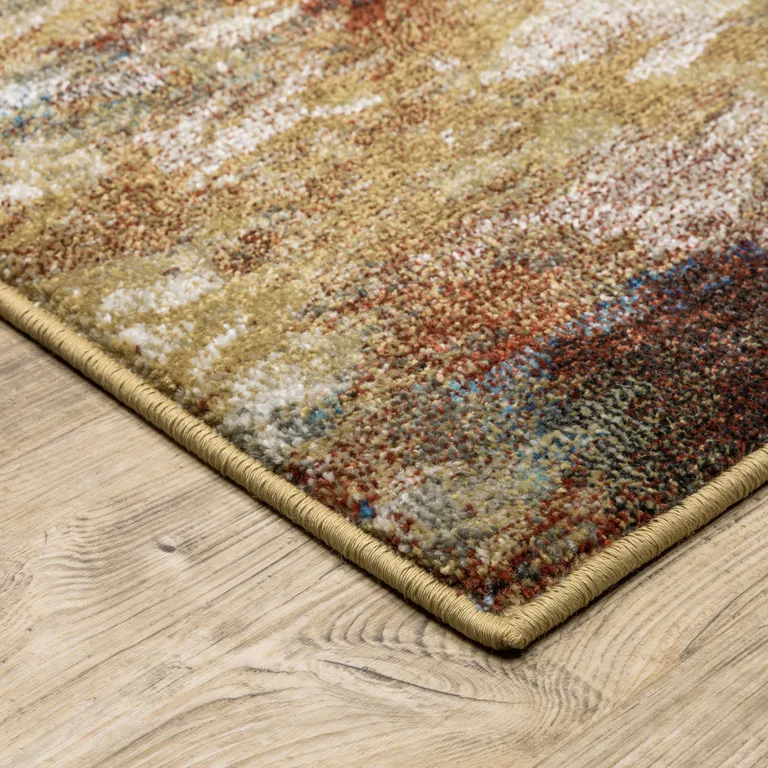 Blue Gold Teal Rust Grey And Beige Abstract Power Loom Stain Resistant Runner Rug Photo 4