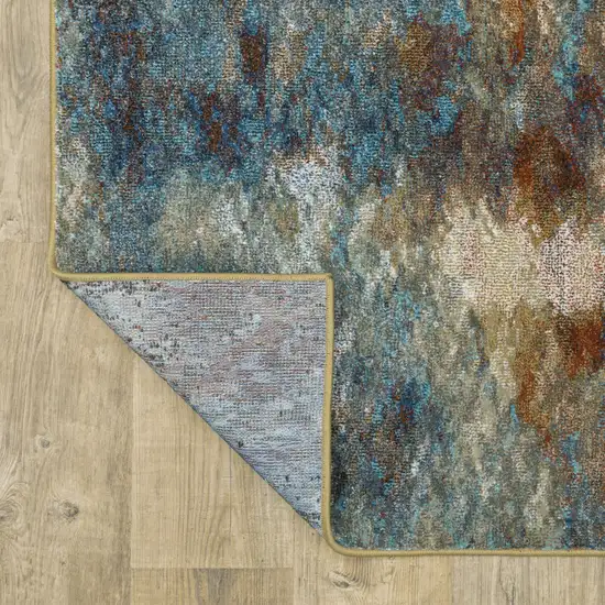 Blue Gold Teal Rust Grey And Beige Abstract Power Loom Stain Resistant Runner Rug Photo 6