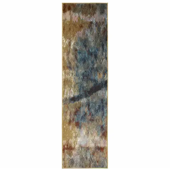 Blue Gold Teal Rust Grey And Beige Abstract Power Loom Stain Resistant Runner Rug Photo 1