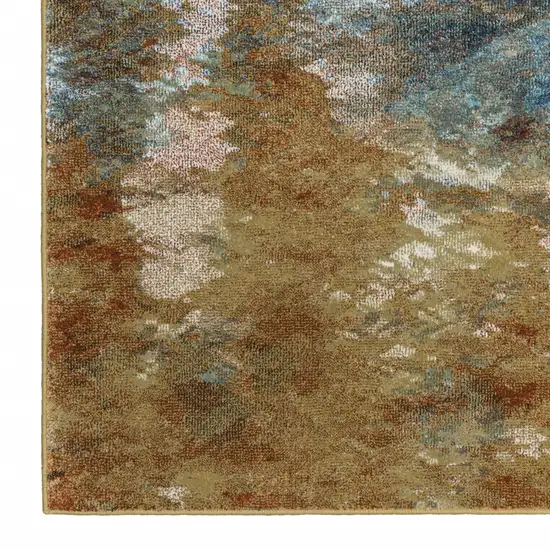 Blue Gold Teal Rust Grey And Beige Abstract Power Loom Stain Resistant Runner Rug Photo 3