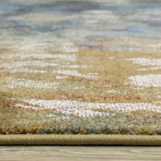 Blue Gold Teal Rust Grey And Beige Abstract Power Loom Stain Resistant Runner Rug Photo 8