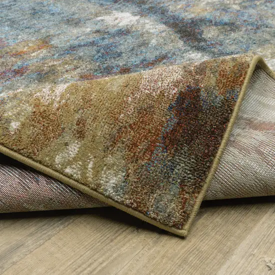 Blue Gold Teal Rust Grey And Beige Abstract Power Loom Stain Resistant Runner Rug Photo 7